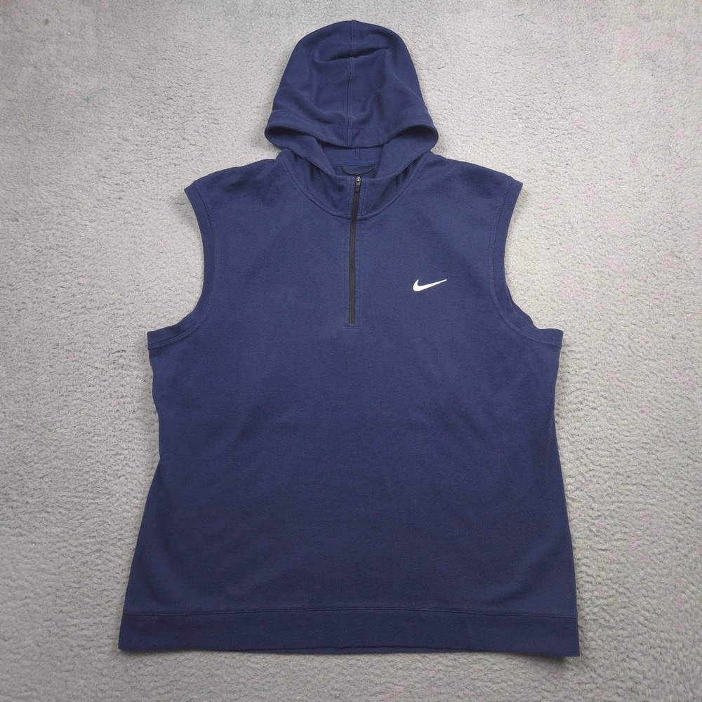 Nike Tour Golf Vest Hoodie Men 2XL Navy Sleeveless Half Zip FQ8879-410